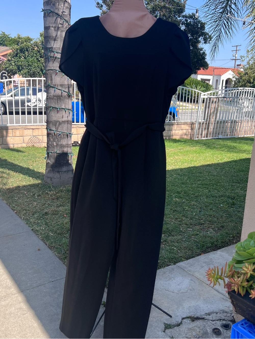 Calvin Klein Black Belted Short-Sleeve Jumpsuit